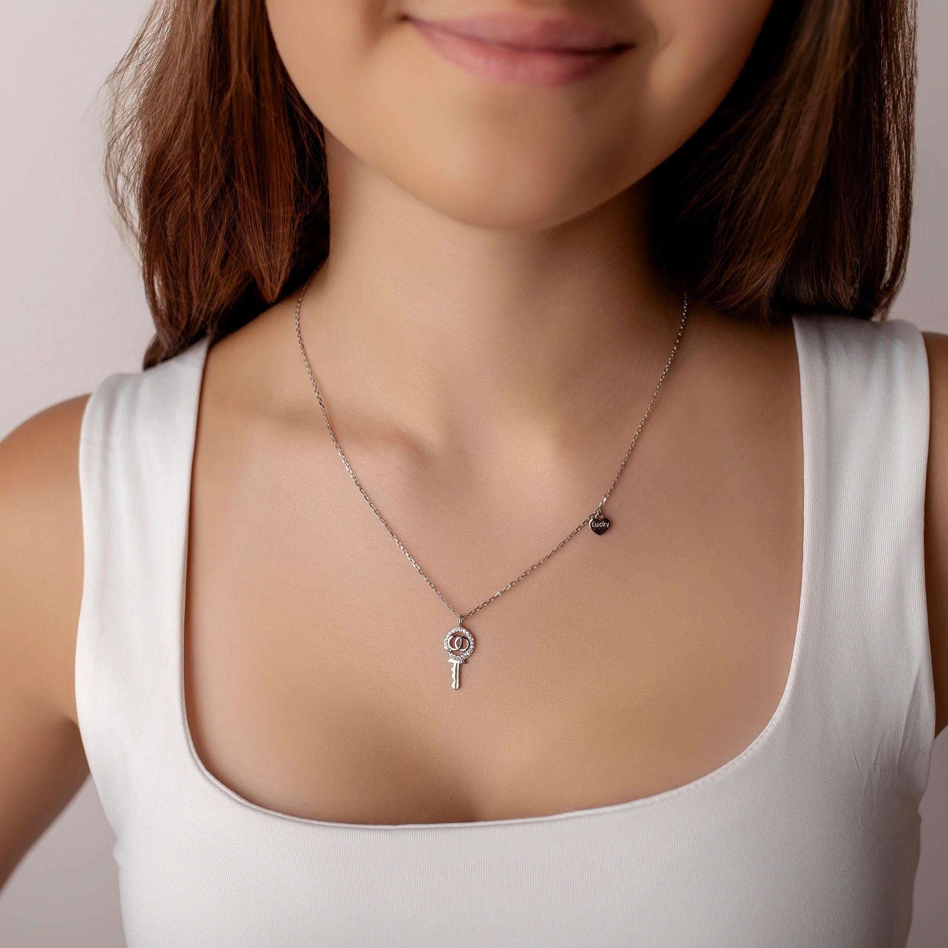 Collar de Plata Lucky Key con Circonitas