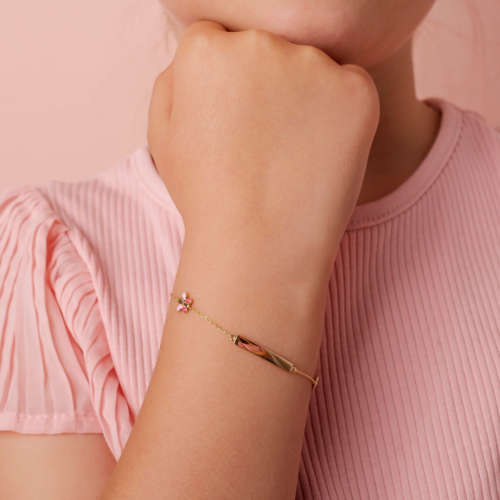 Children's Gold Bracelet with Butterfly and Heart