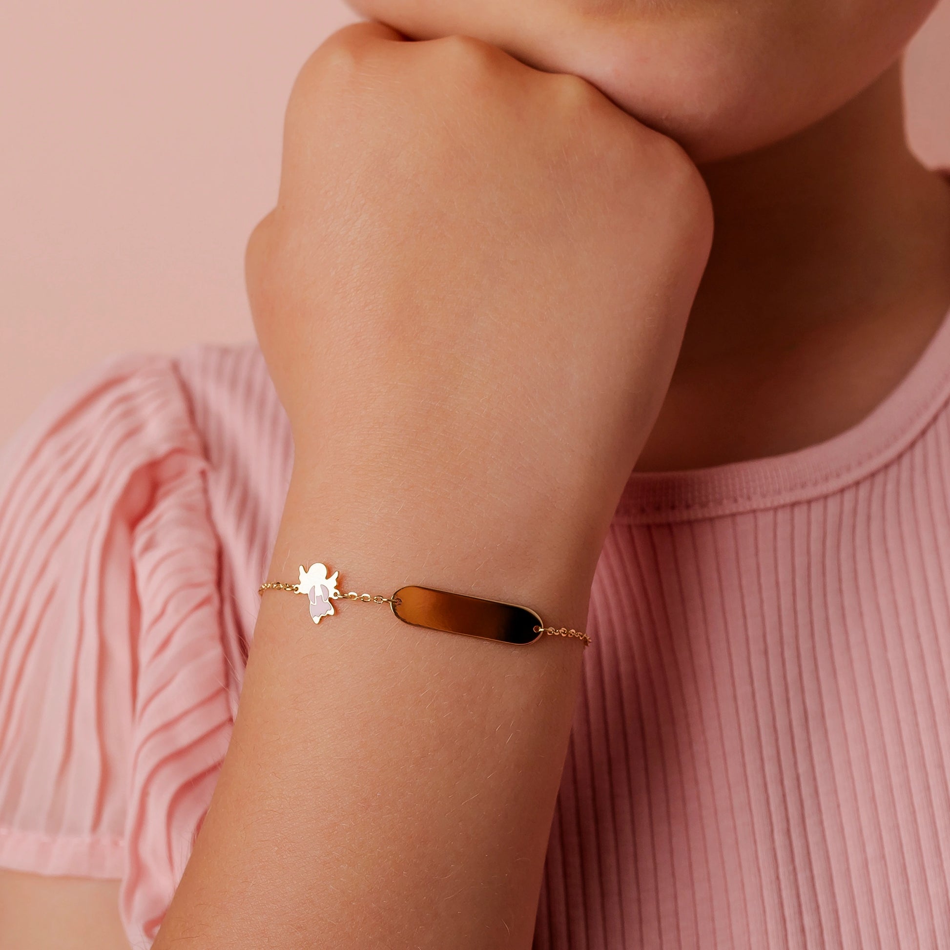 Bracciale da Bambina in Oro con Angioletto Rosa
