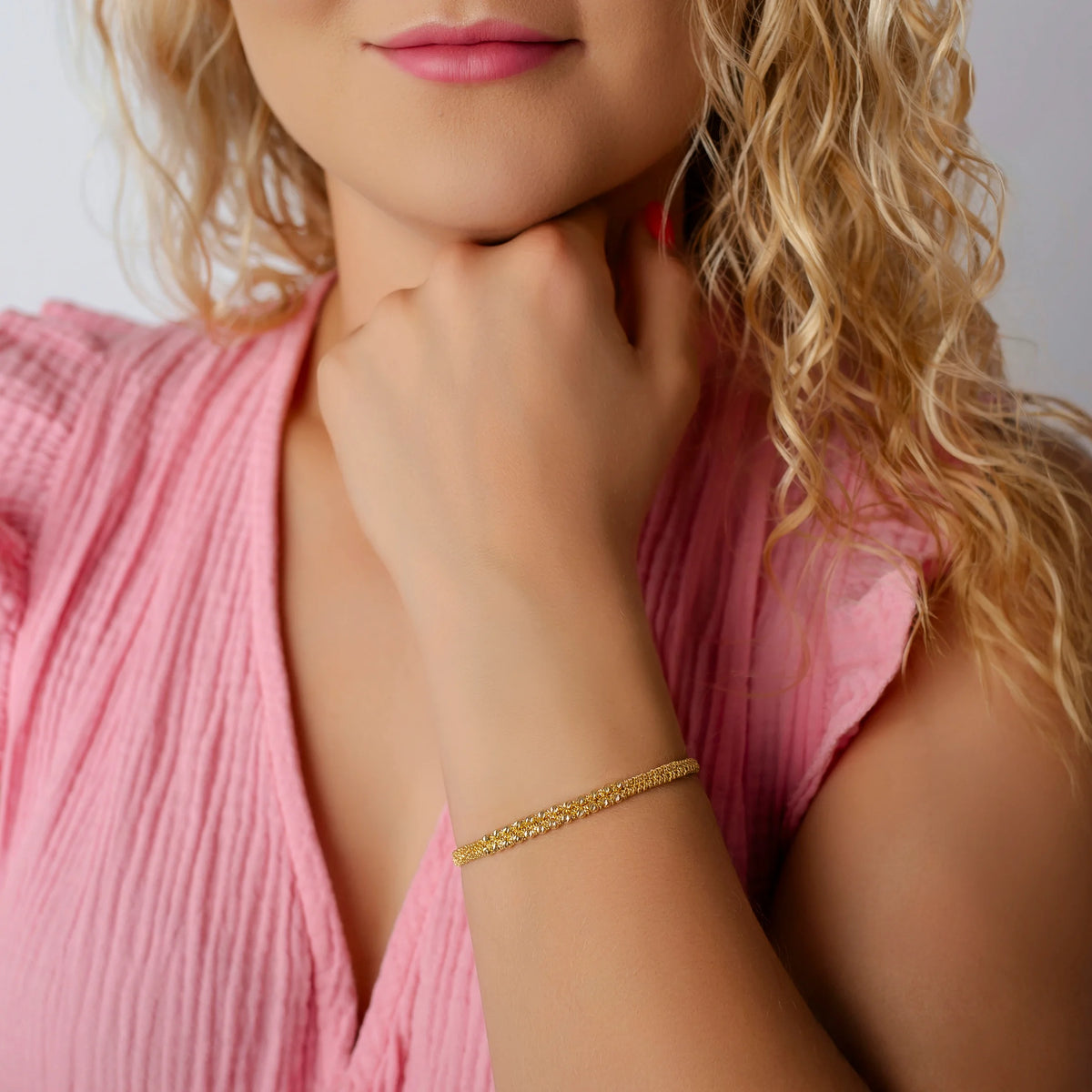9 KT Gold Disco Ball Woven Bracelet