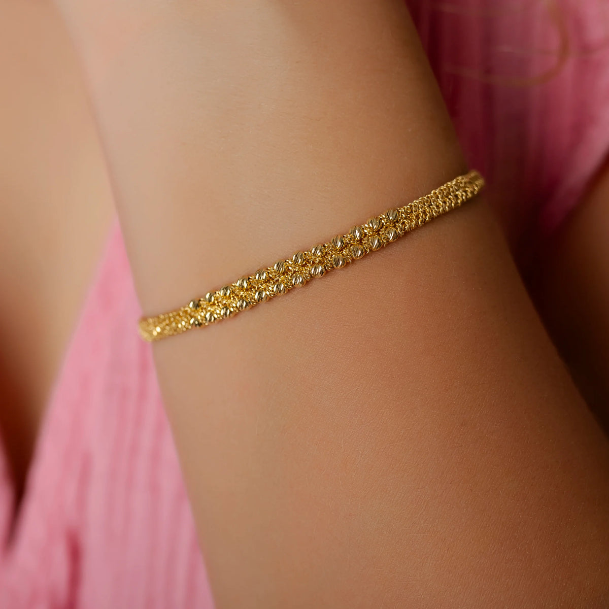 9 KT Gold Disco Ball Woven Bracelet