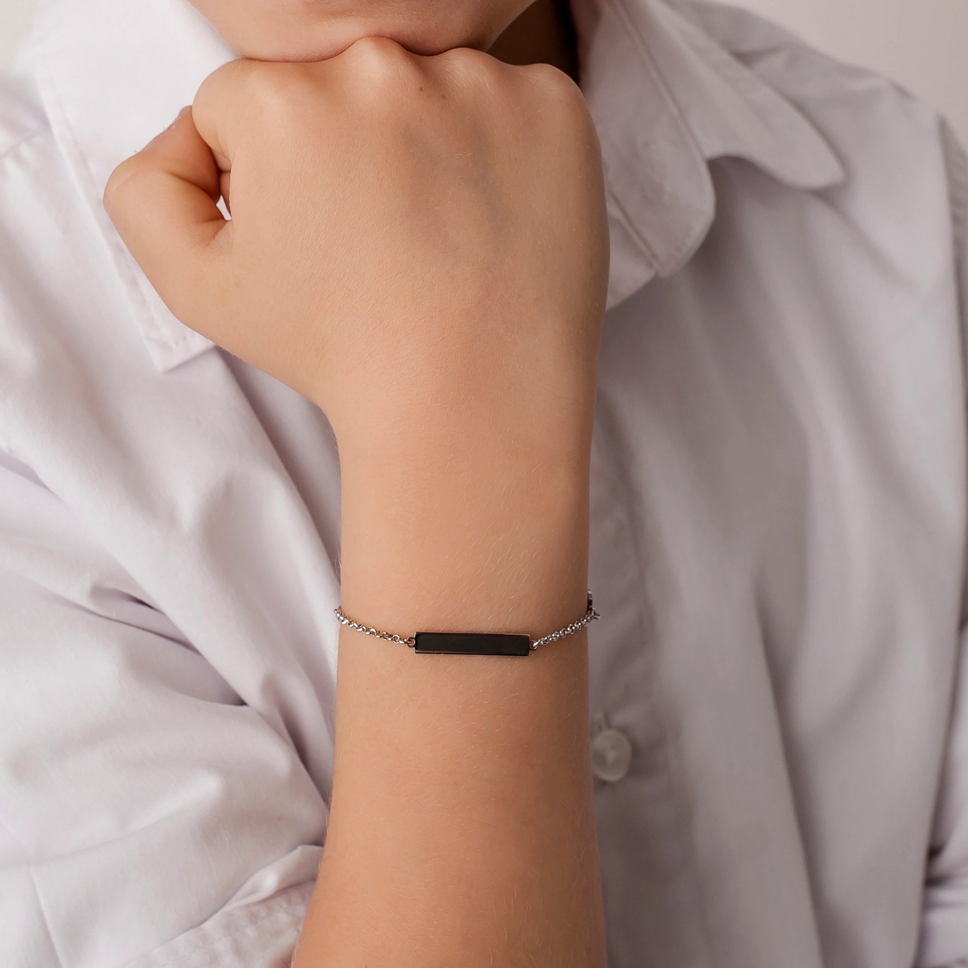 Silver Bracelet with Plate and Blue Car