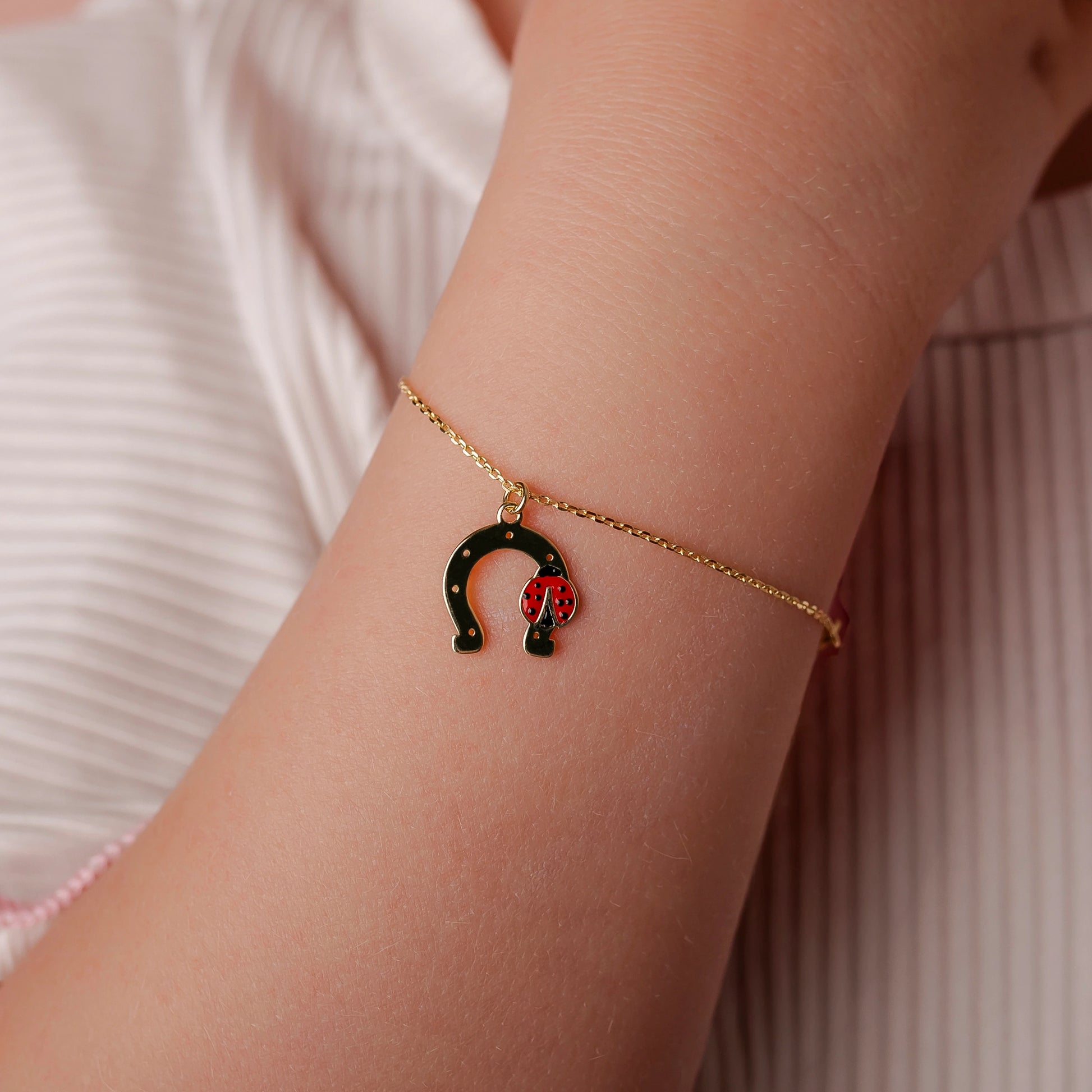 Bracelet with Horseshoe and Gold Ladybug