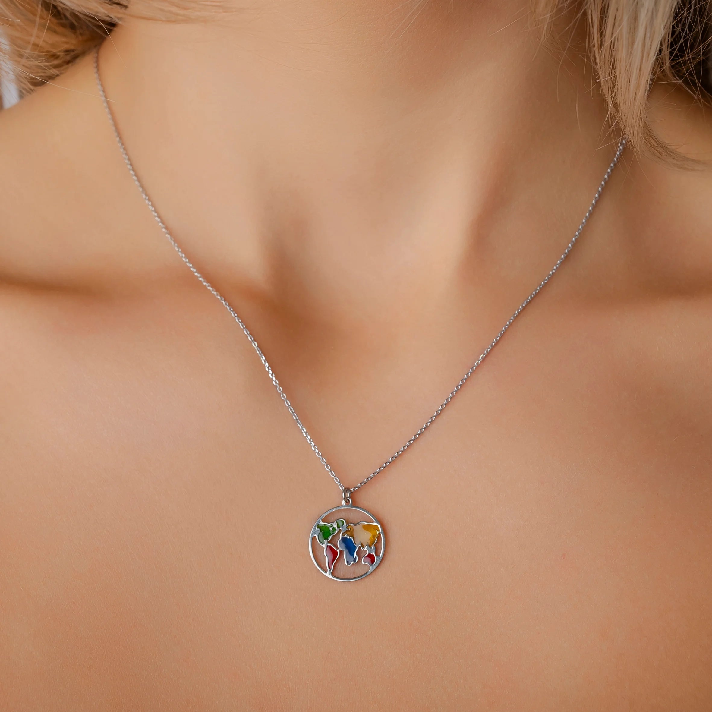 Necklace with Continents inside Circle