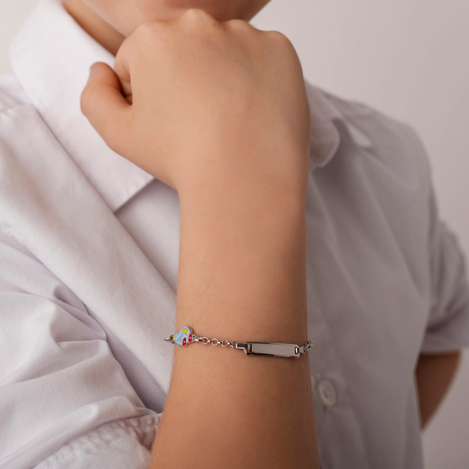 Silver Bracelet with Vintage Blue Car