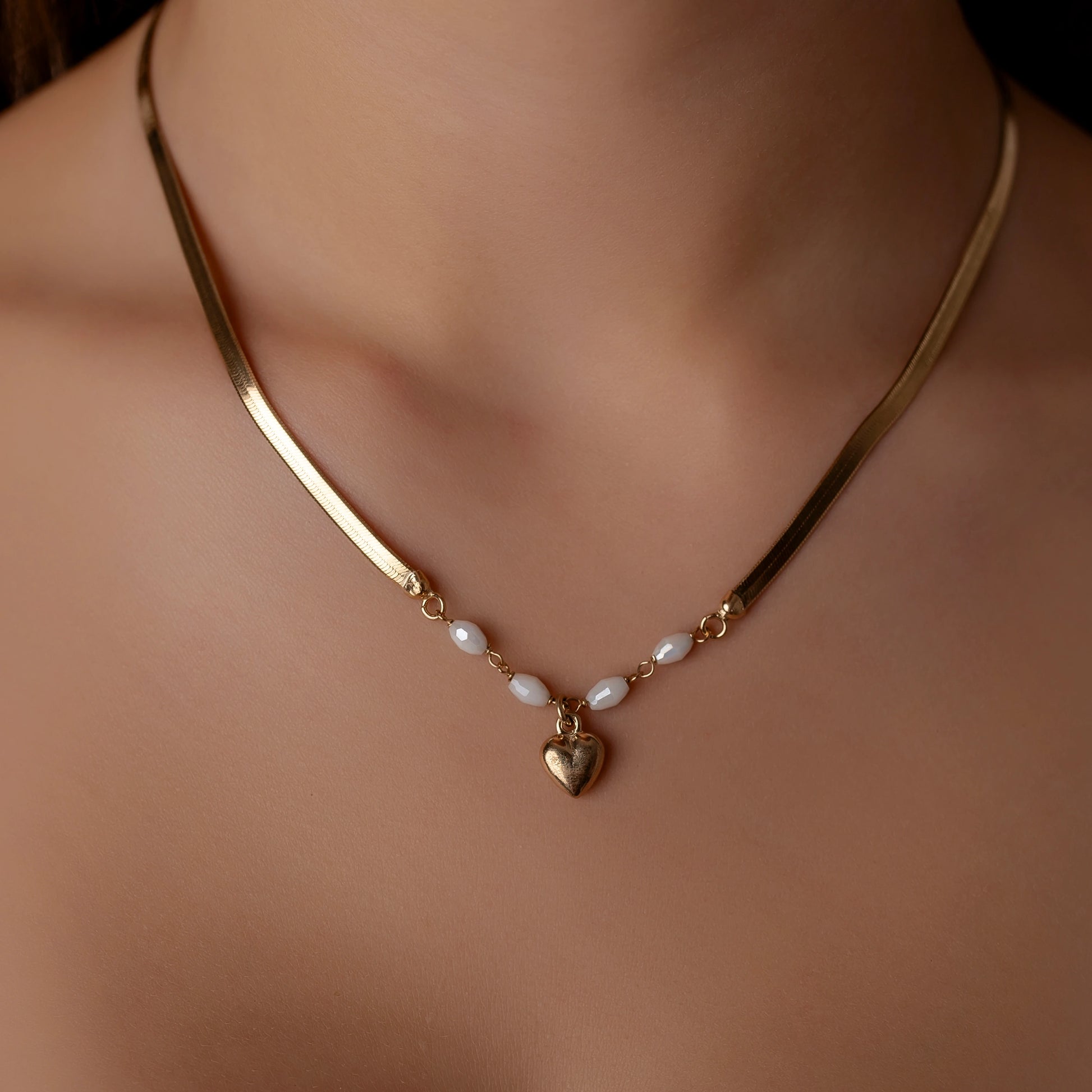 Schlangenkette mit Zirkonia und Herzanhänger