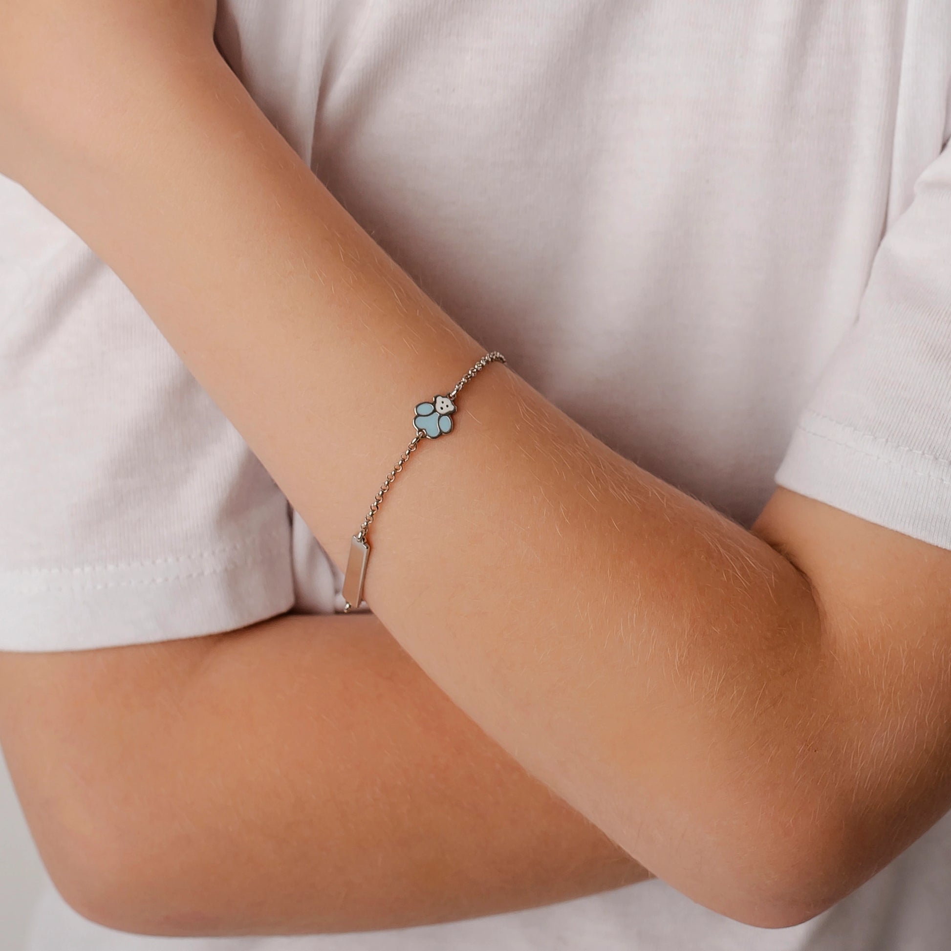 Bracelet en argent pour enfants avec ours polaire bleu