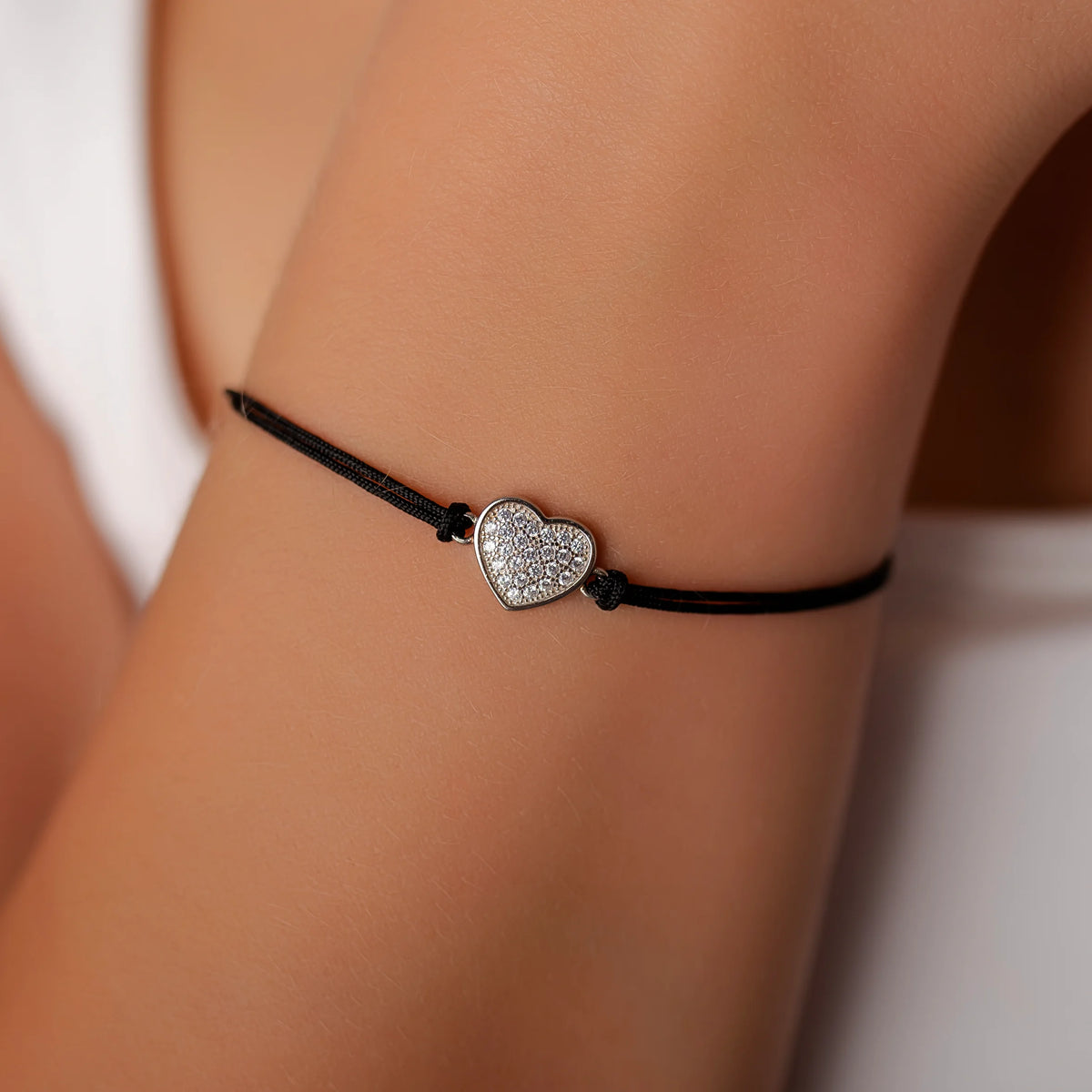 Bracciale in Argento in Cordino Cuore Strass