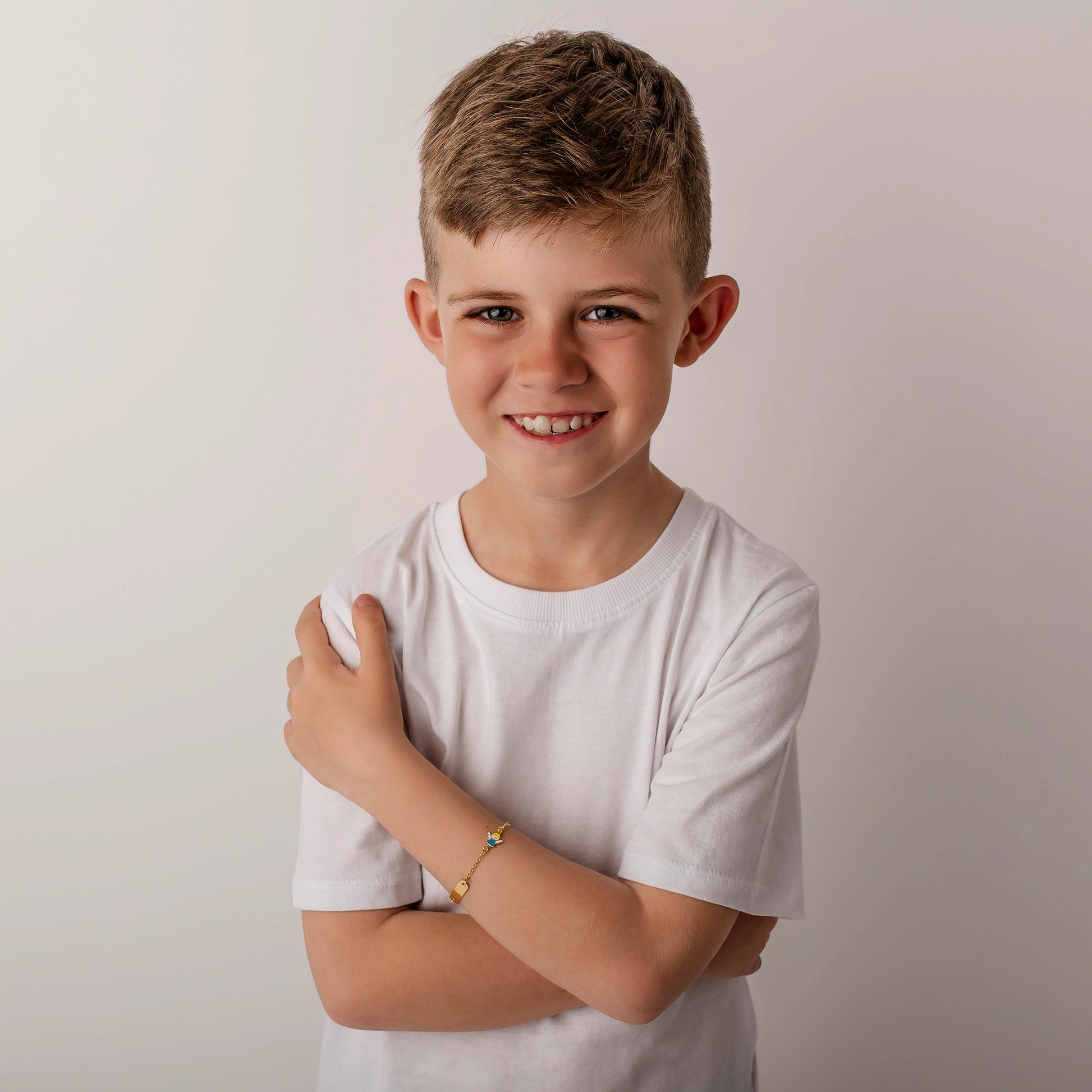 Pulsera de Plata para Niño con Angelito Azul y Corazón