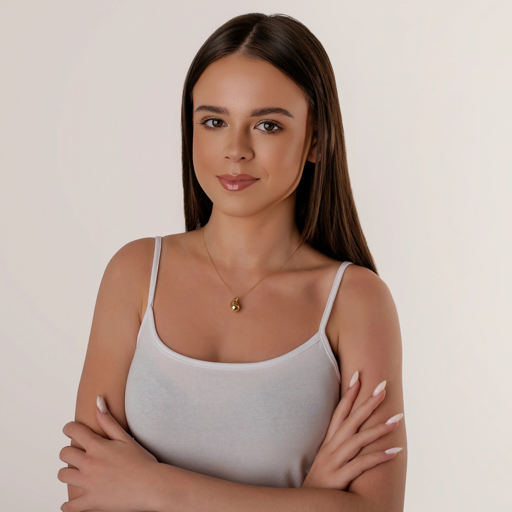 Silver Necklace with Gold Drop-Shaped Pendant