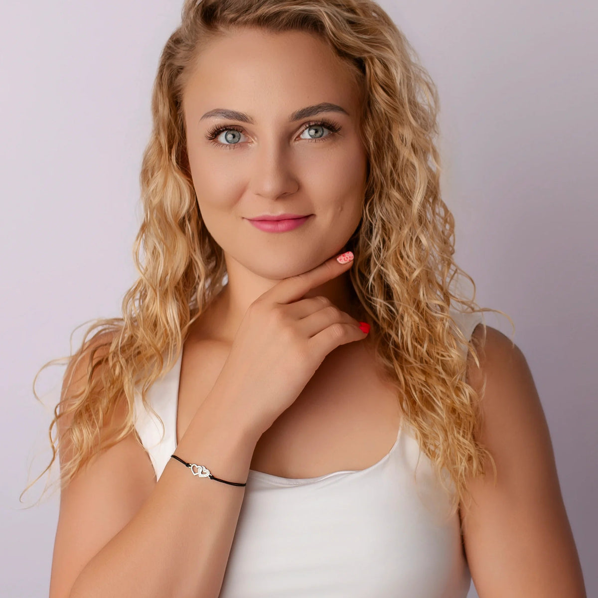 Bracciale in Argento in Cordino con Cuore Doppio