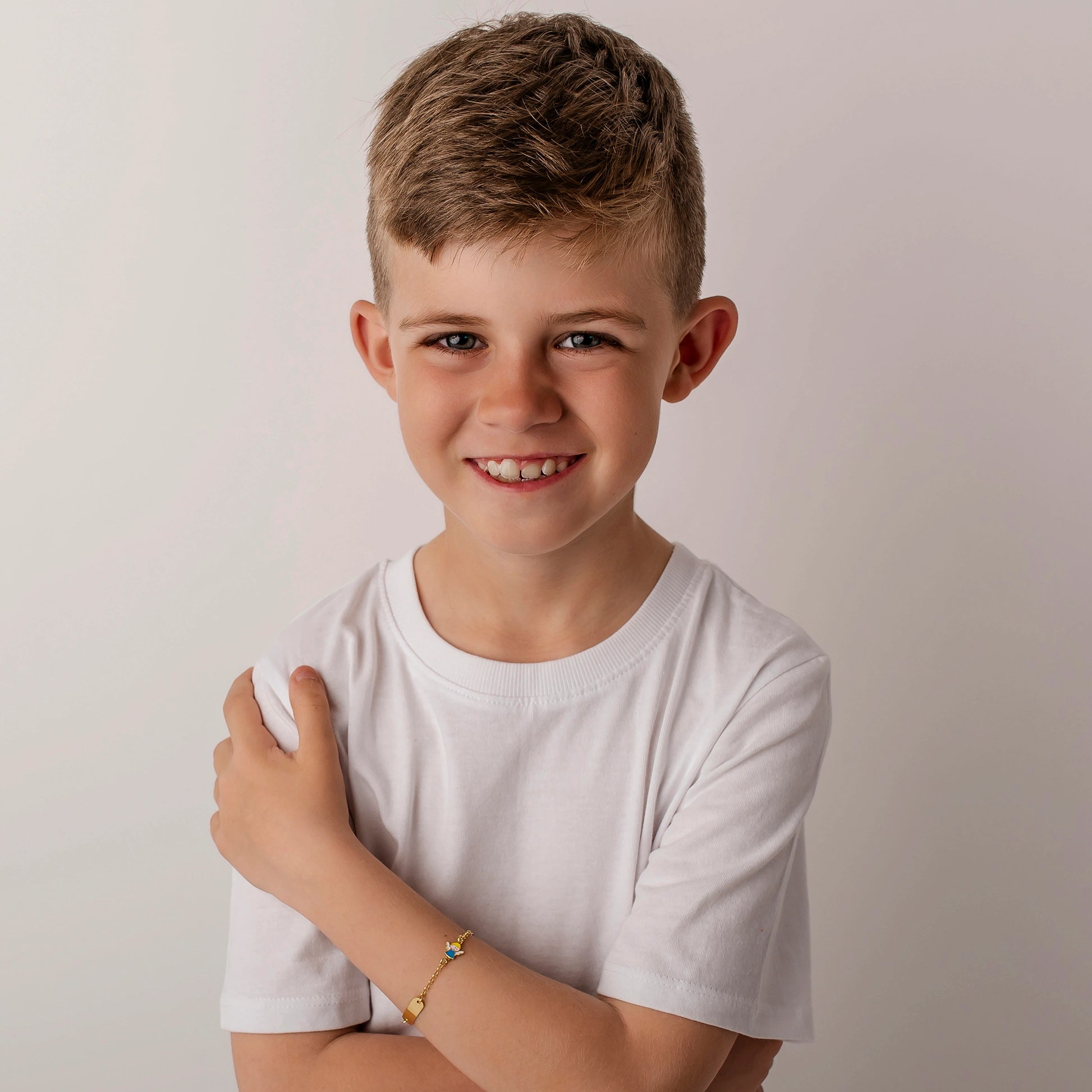 Pulsera de Plata para Niño con Angelito Azul y Corazón
