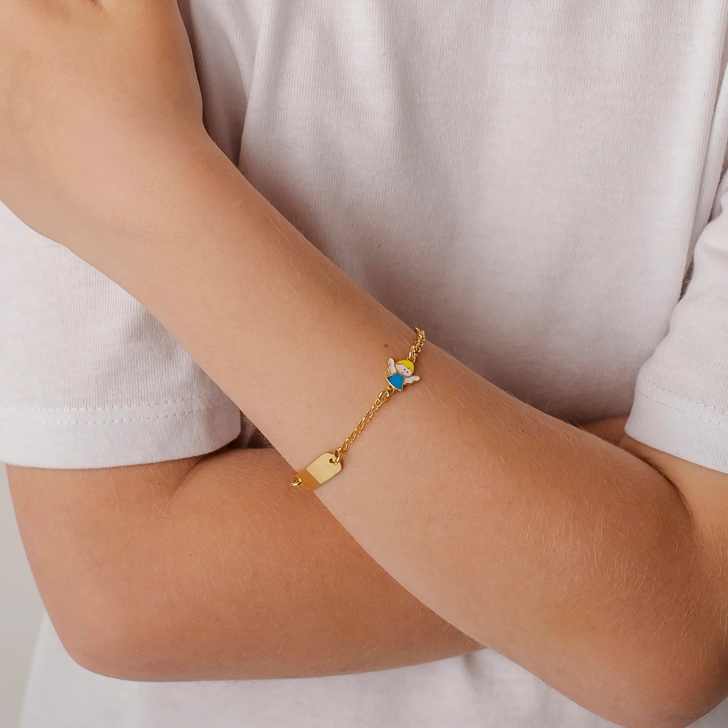 Bracciale in Argento Bimbo con Angioletto Azzurro e Cuore