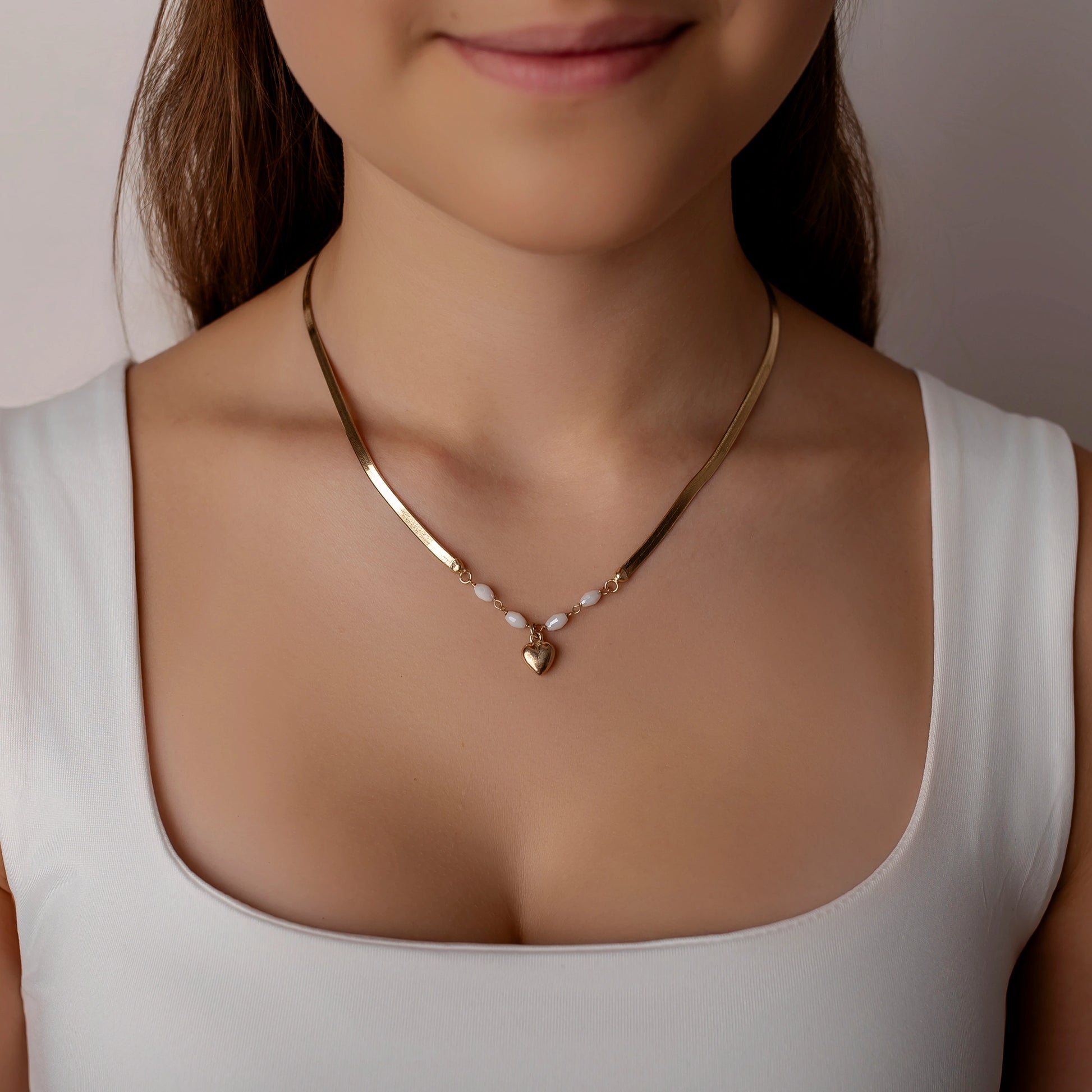 Schlangenkette mit Zirkonia und Herzanhänger