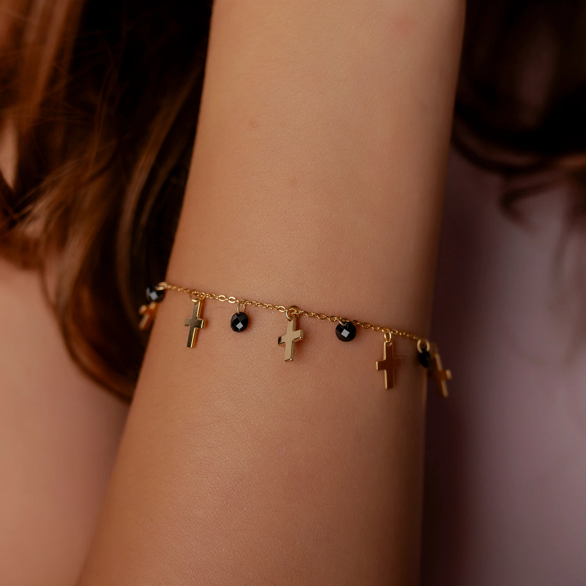 Gold-Plated Silver Bracelet with Crosses and Zirconia
