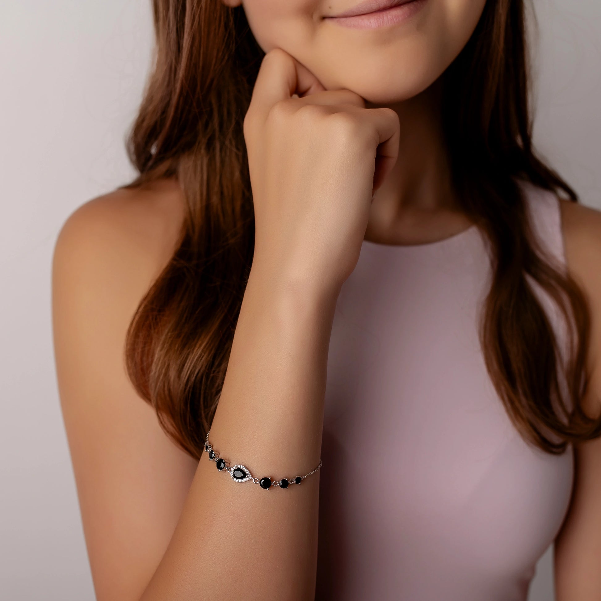 Bracelet Rosée Rhodié avec Zirconiums