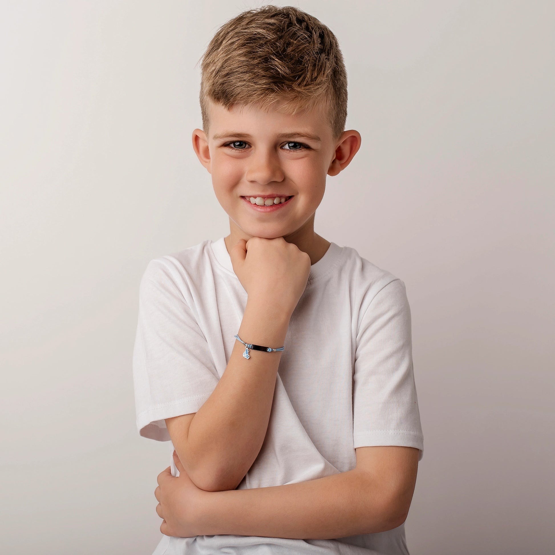 Silver Bracelet for Boy Blue Cord Toy Car