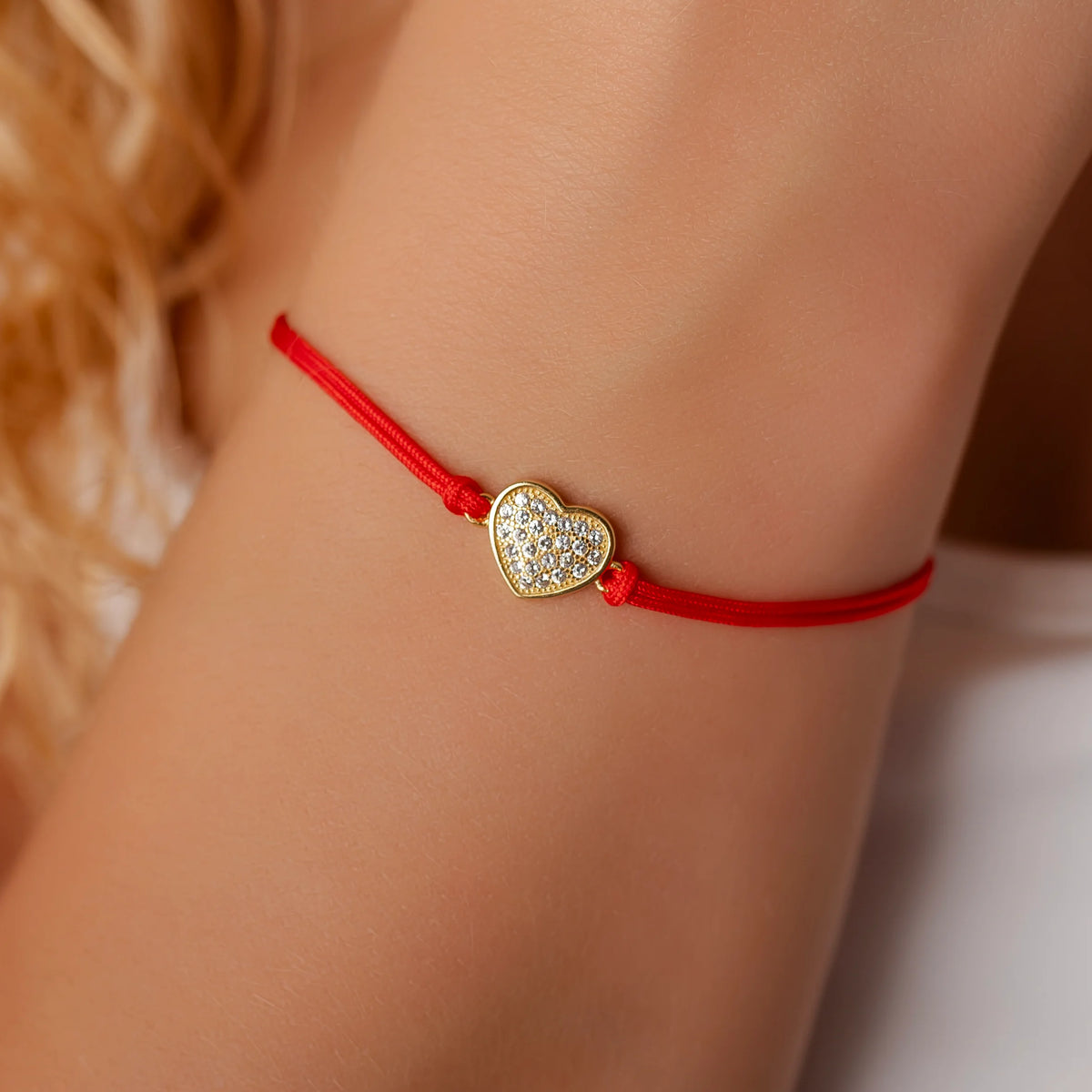 Bracciale in Argento in Cordino Cuore Strass