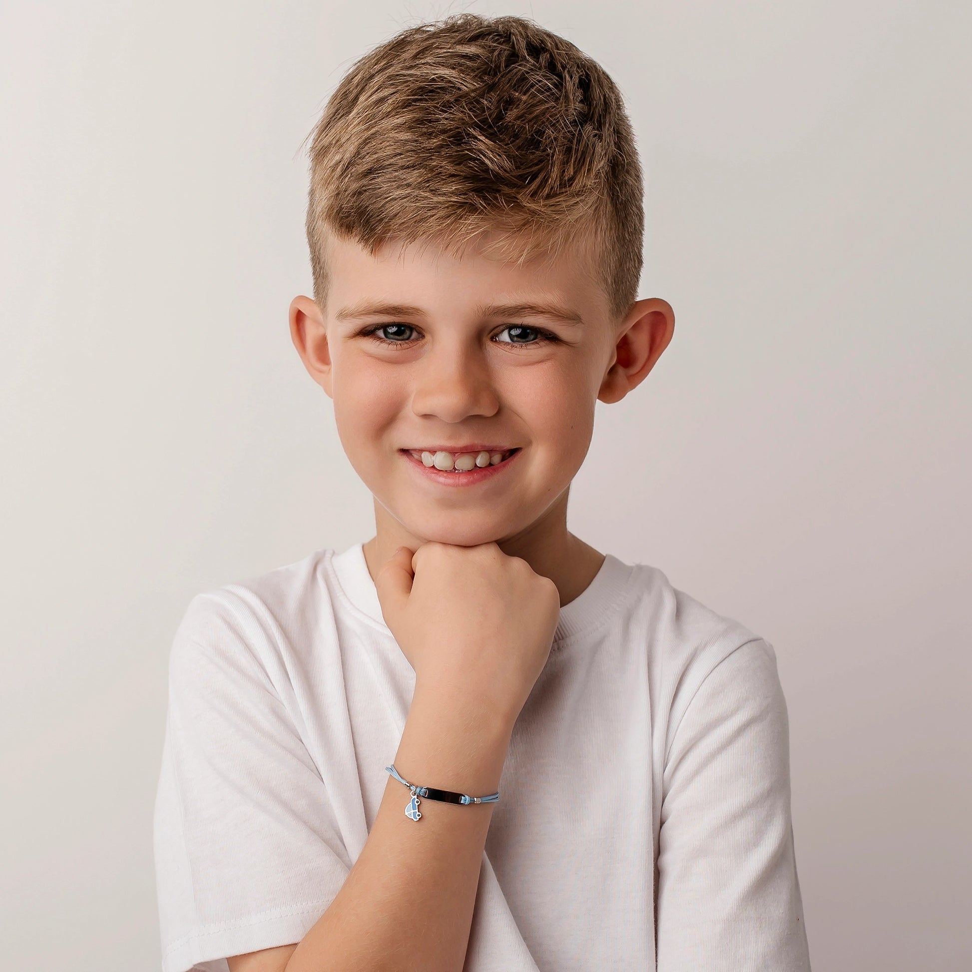 Silver Bracelet for Boy Blue Cord Toy Car