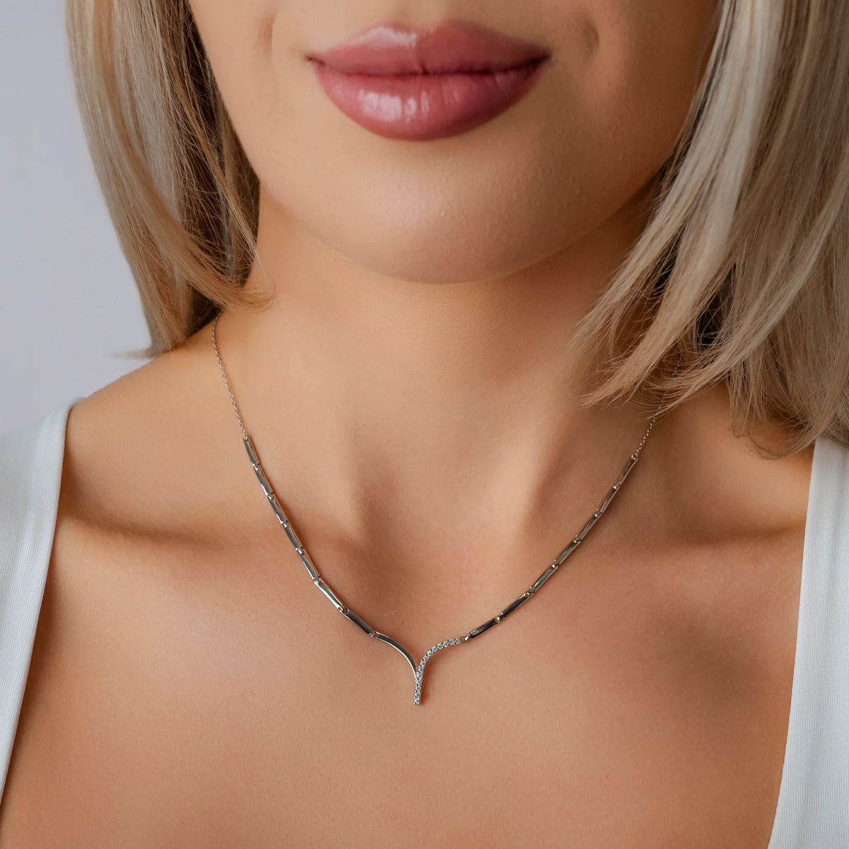 Y Necklace with Half Zircons