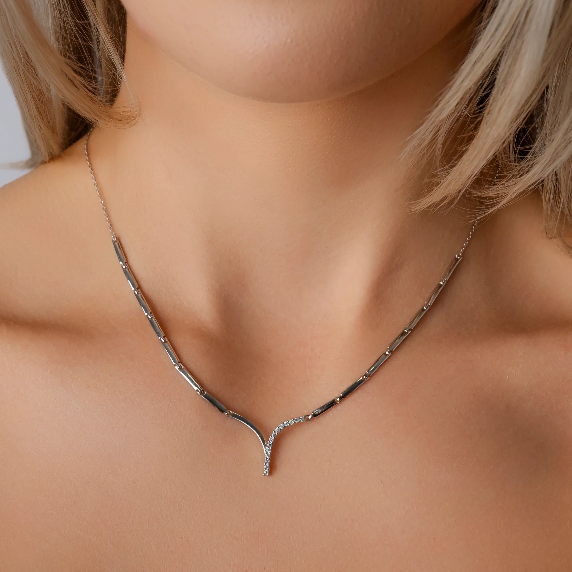 Y Necklace with Half Zircons