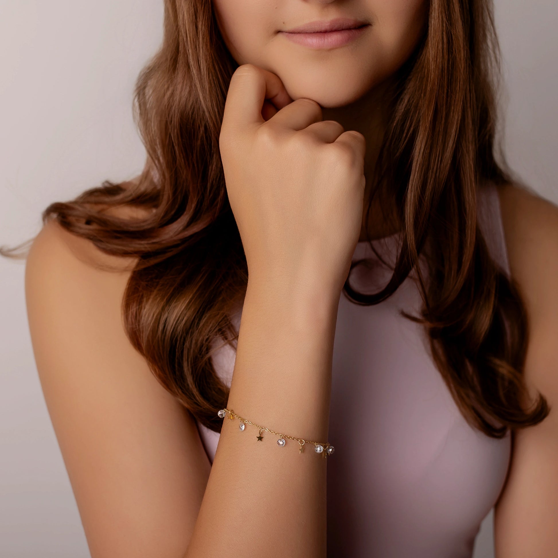 Bracciale in Argento Dorato Stelle e Zirconi