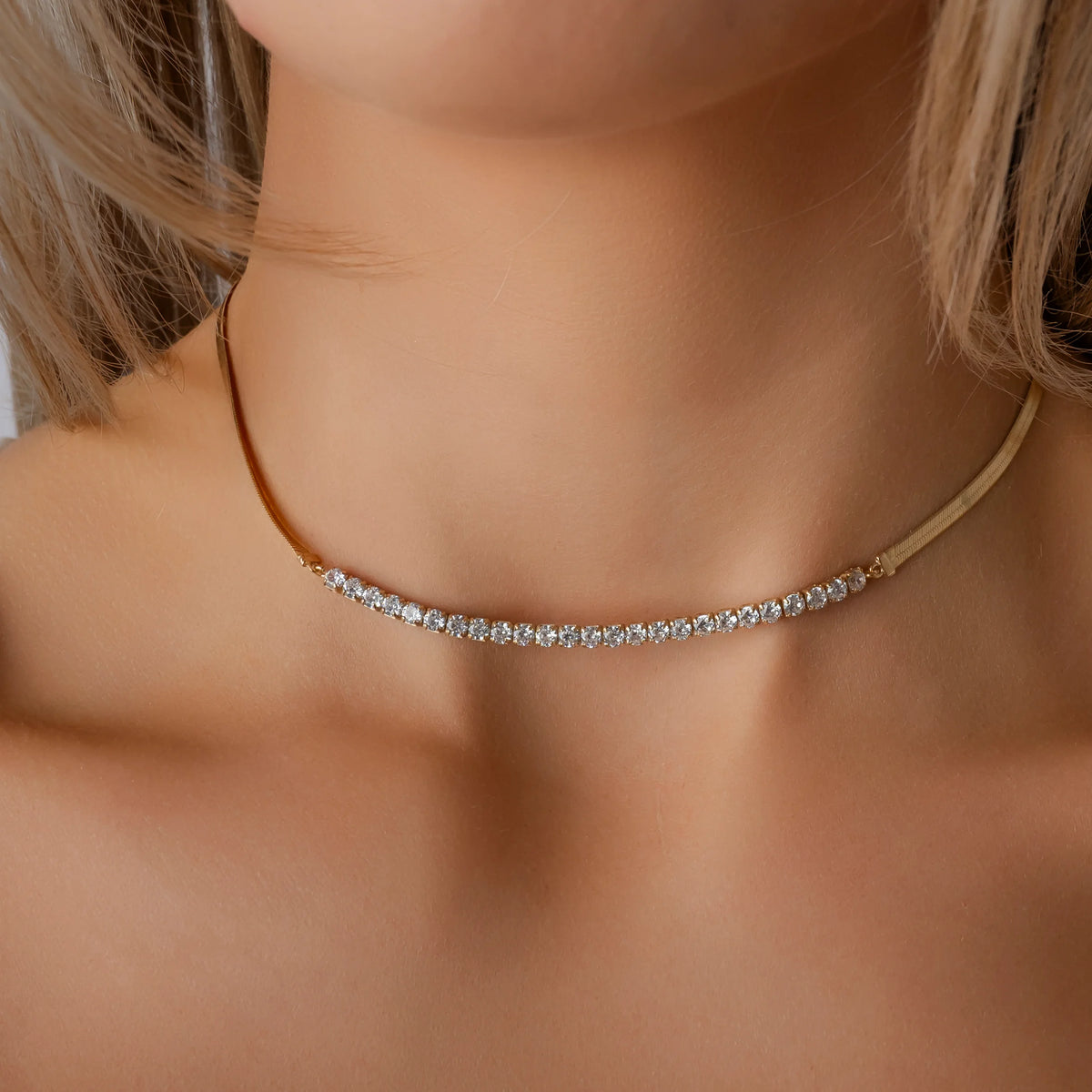 Snake Necklace with White Zircons