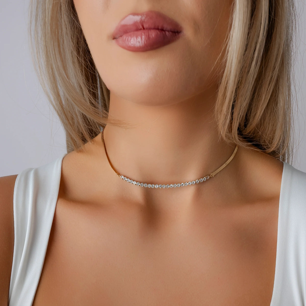 Snake Necklace with White Zircons