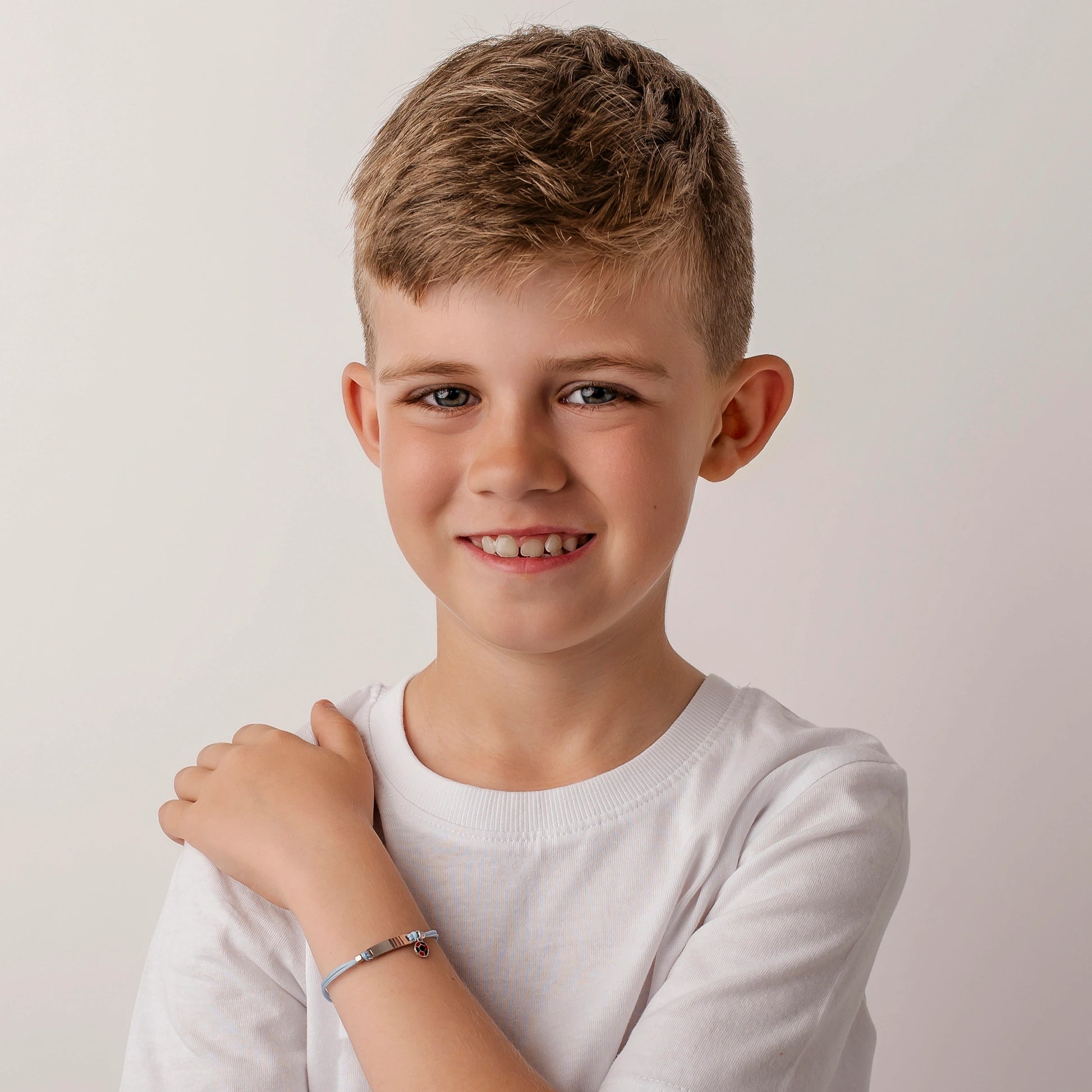 Pulsera de Plata para Niño Cordón Azul Balón Rojo Negro