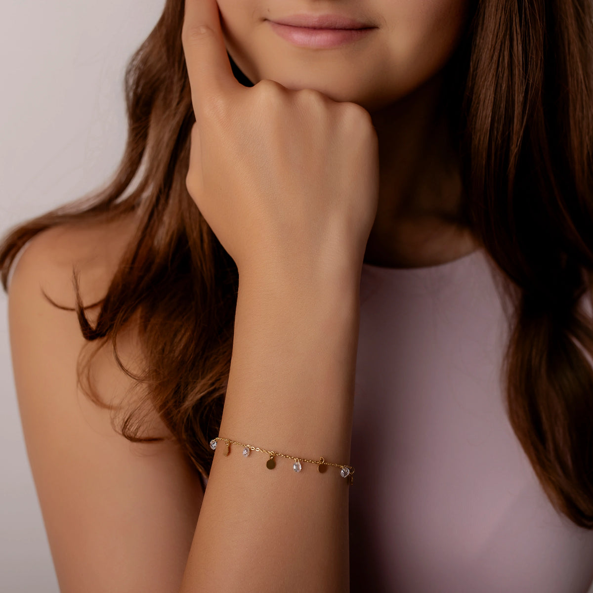 Gold-Plated Silver Bracelet with Medals and Zirconia