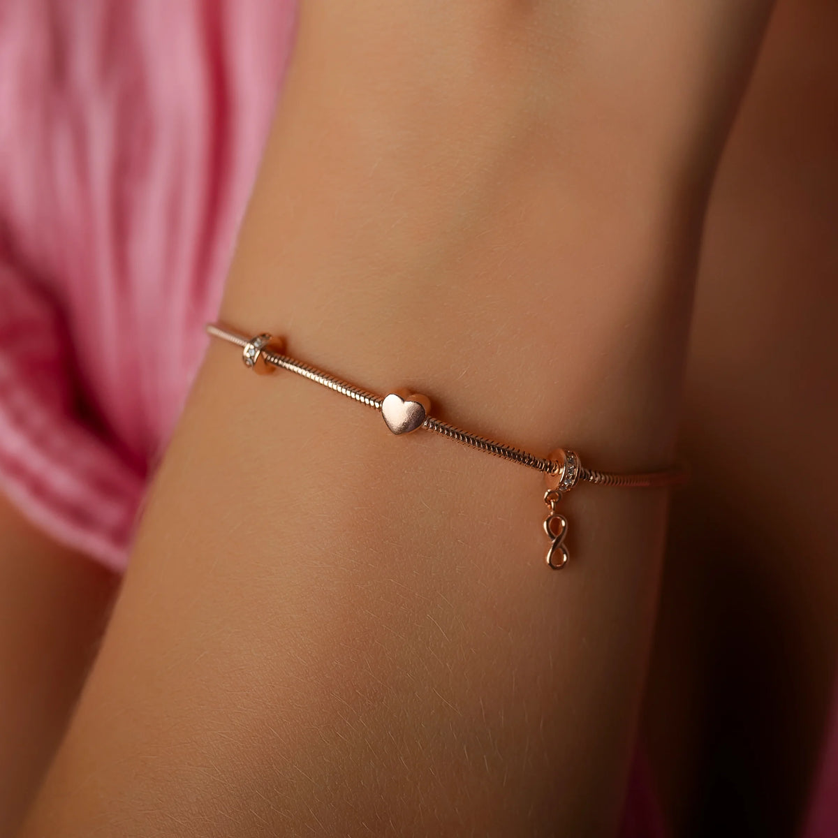 Bracciale Argento Charm Cuore e Infinito