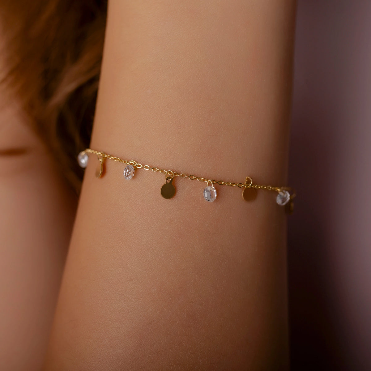 Gold-Plated Silver Bracelet with Medals and Zirconia