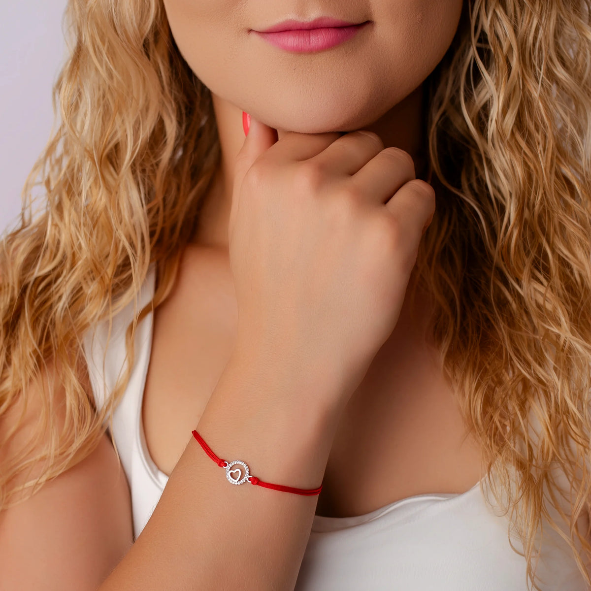 Silver Bracelet with Cord, Circle, and Heart