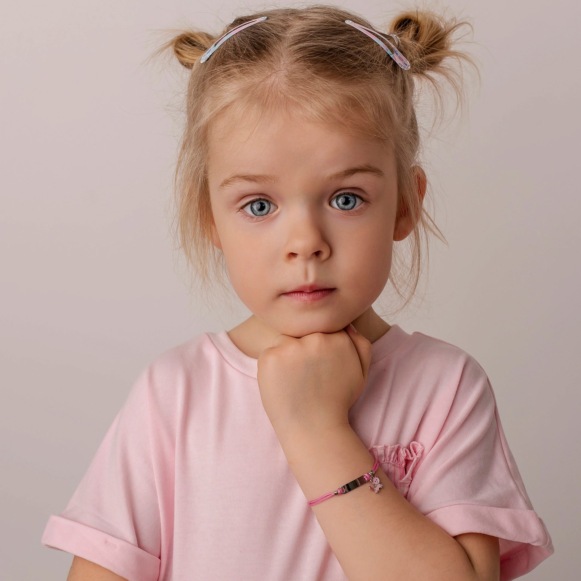Bracciale Argento Bimba Cordoncino Rosa Gattino