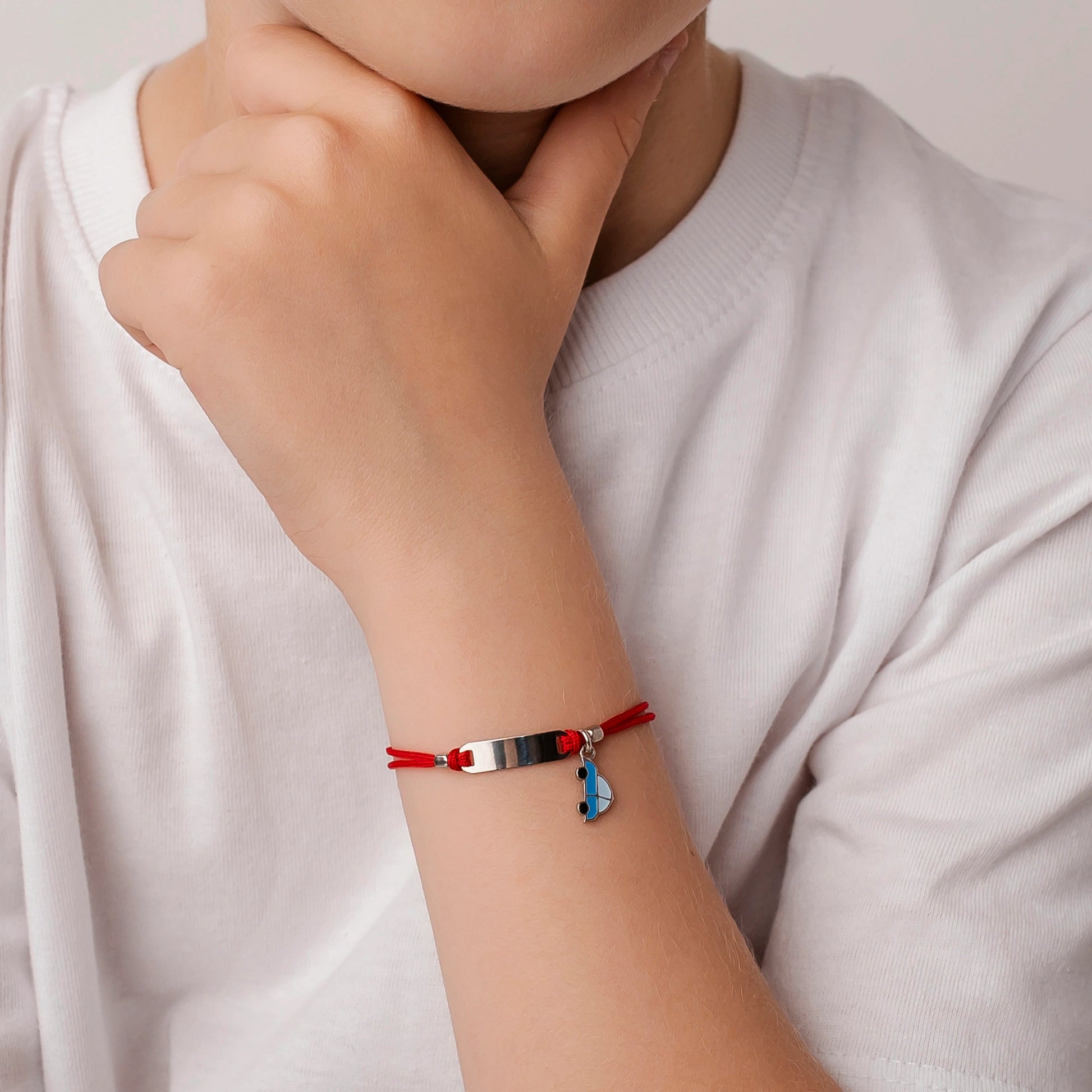 Silver Bracelet for Boys Red Cord Toy Car