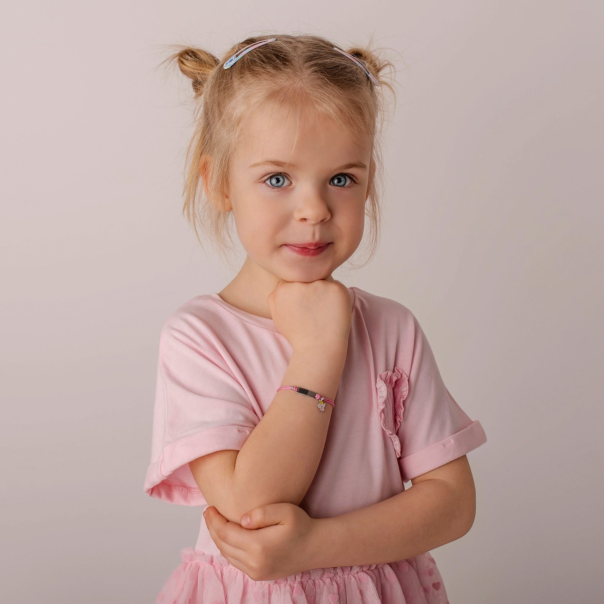 Silver Bracelet for Girl Pink Cord Angel