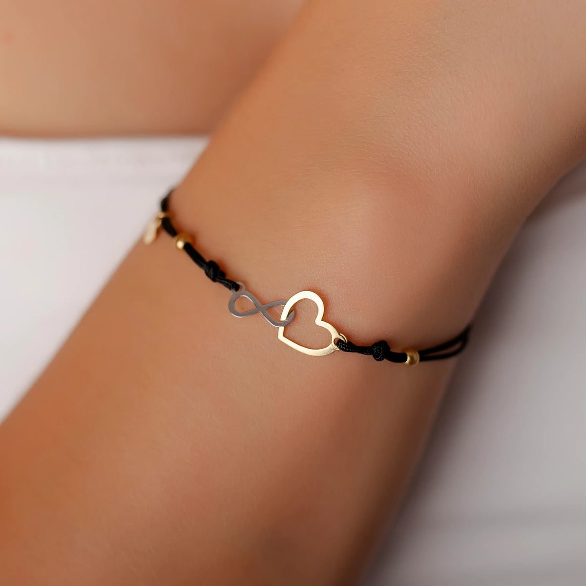 9Kt two-tone gold Cotton bracelet with infinity and heart