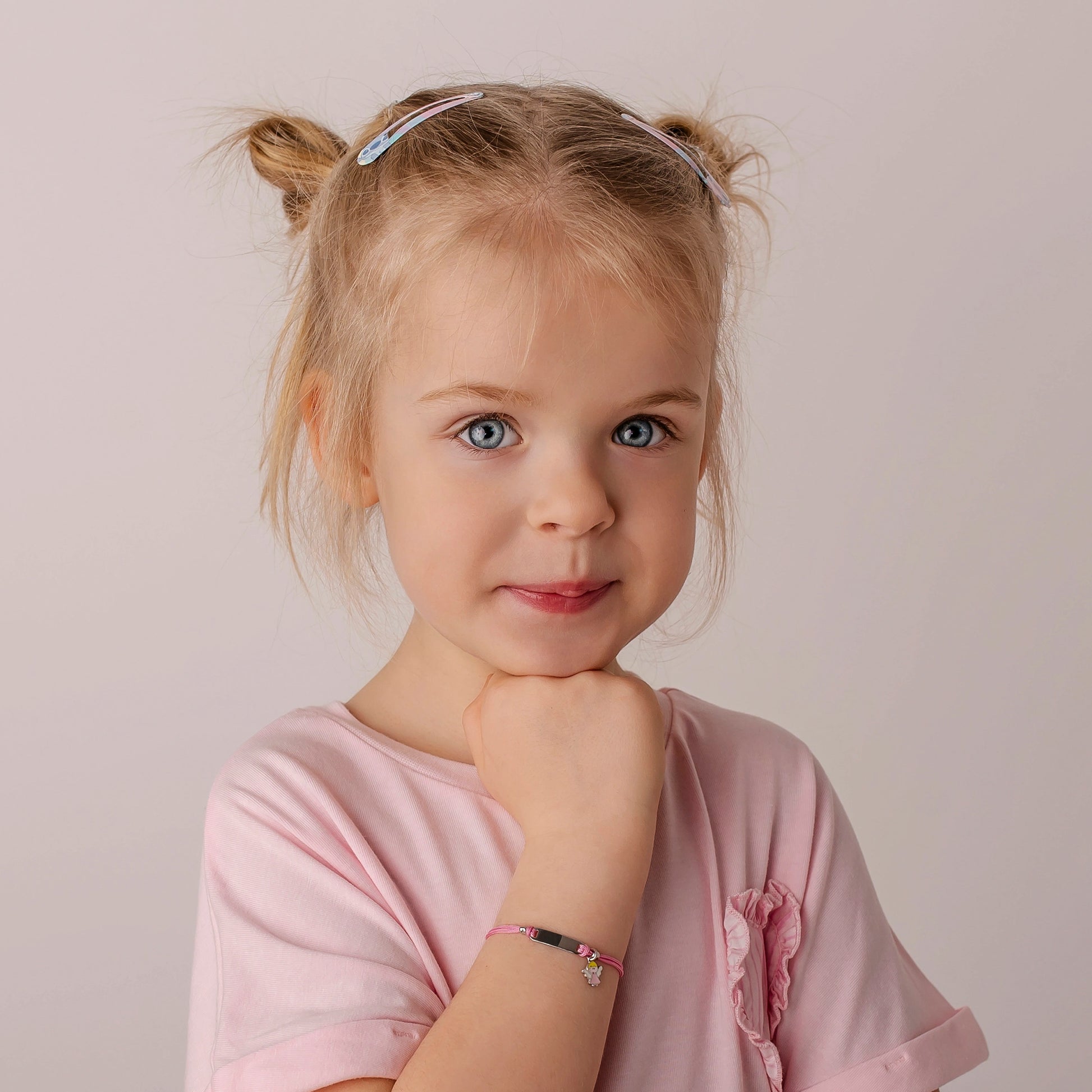 Silver Bracelet for Girl Pink Cord Angel