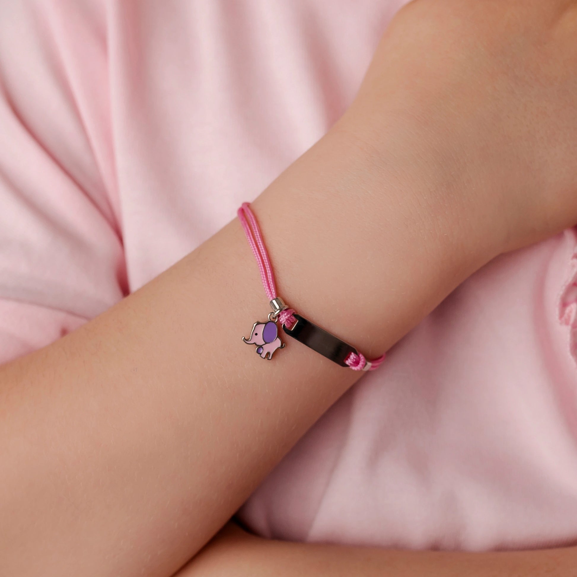 Bracciale Argento Bimba Cordoncino Rosa Elefantino