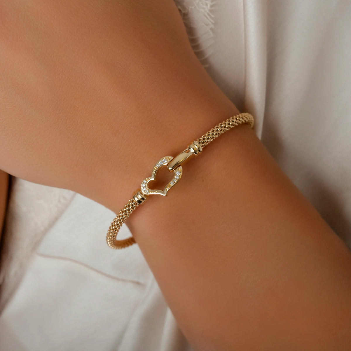 Heart Silver Rigid Bracelet