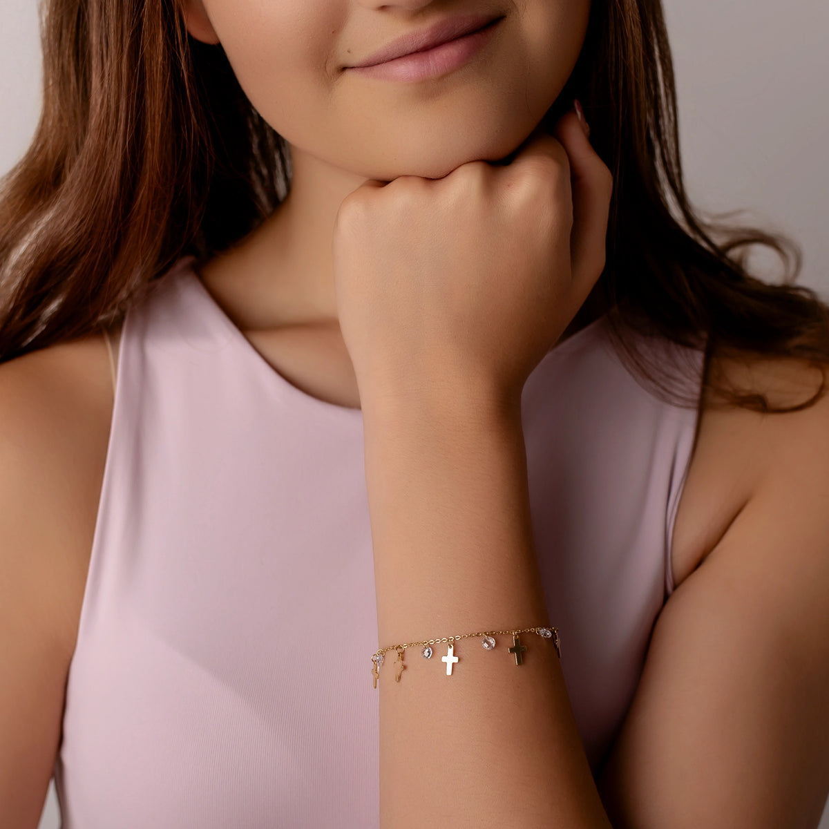 Gold-Plated Silver Bracelet with Crosses and Zirconia