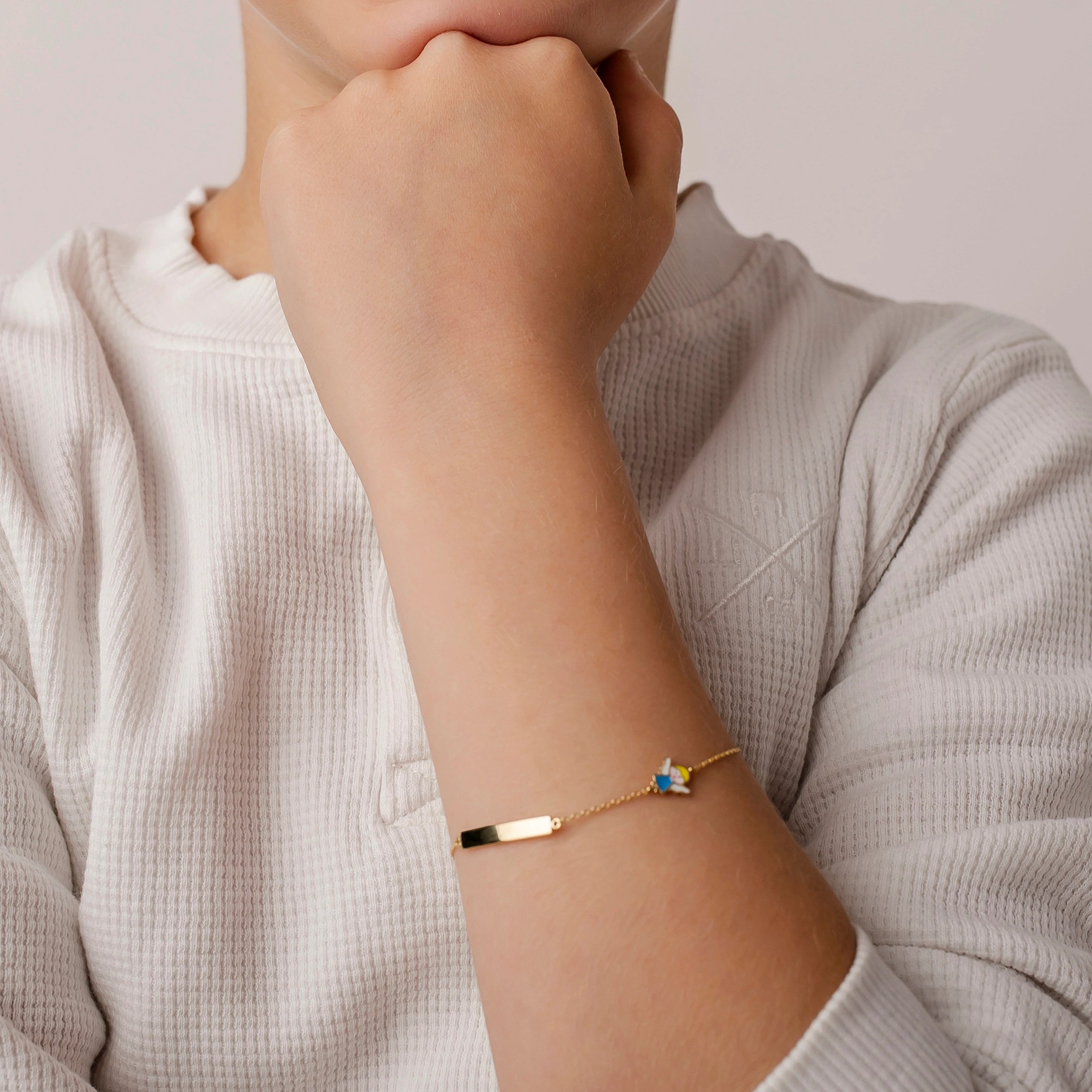 Children's Gold Bracelet with Blue Angel and Heart