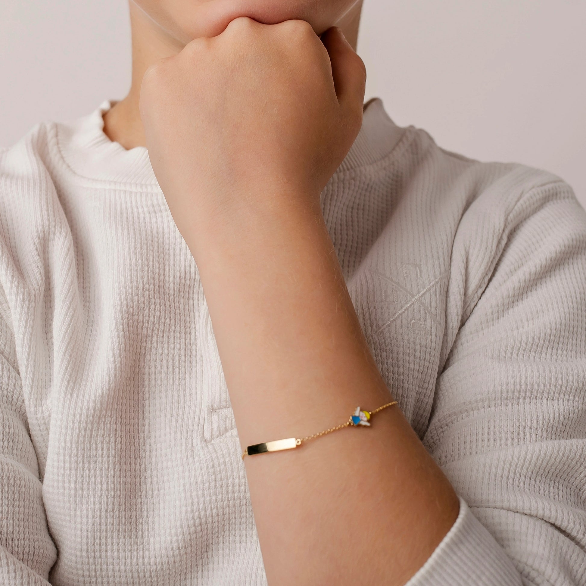 Children's Gold Bracelet with Blue Angel and Heart