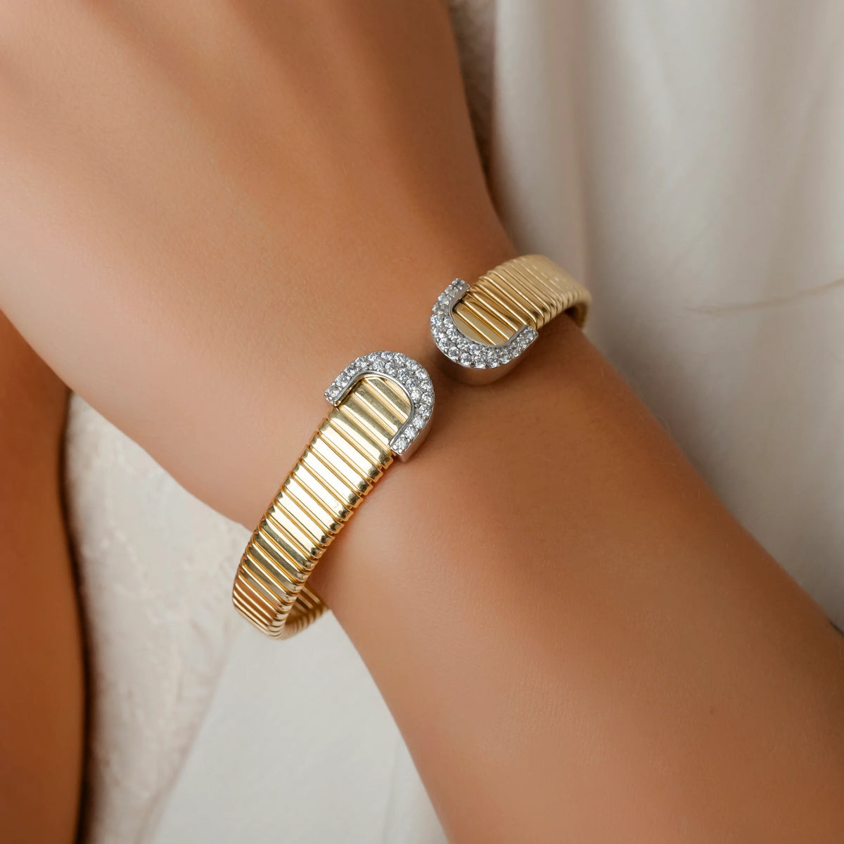 Bracciale rigido in Argento per Donna Dorato con Zirconi