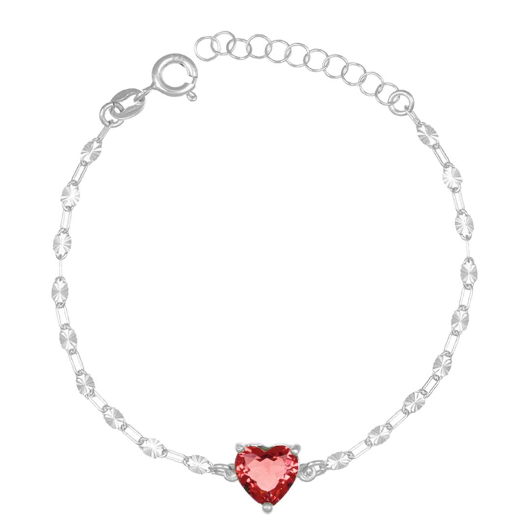 Bracciale Crystal Heart Rodiato con Zircone Rosso