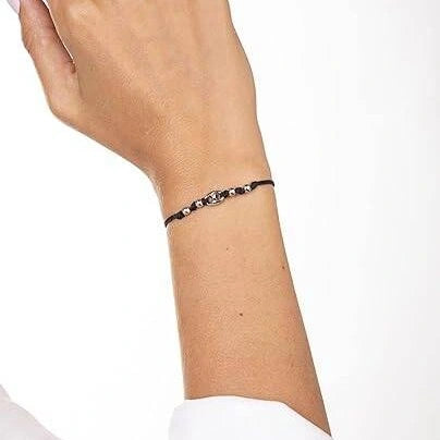 Brazalete Marina de Plata Rodinada con Cordón y Esferas