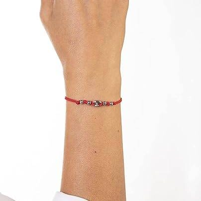 Brazalete Marina de Plata Rodinada con Cordón y Esferas
