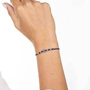 Brazalete Marina de Plata Rodinada con Cordón y Esferas