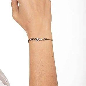 Brazalete Marina de Plata Rodinada con Cordón y Esferas