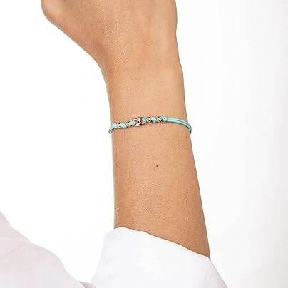 Pulsera Marina Plata Dorada Cordón y Esferas